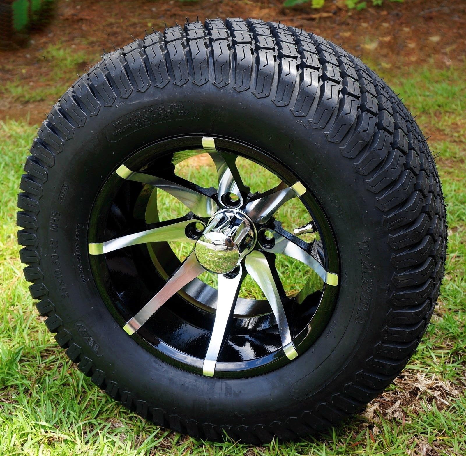 GOLF CART 12"x 7" KRAKEN MACH ALUMINUM WHEELS & 23" STREET TURF TIRES-SET OF 4