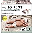 The Honest Company Clean Conscious Diapers for Sensitive Skin | Hypoallergenic, Fragrance Free | Girl Prints | Club Box, Size 3 (16-28 lbs), 62 Count
