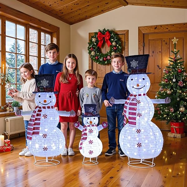 3PC SNOWMAN OUTDOOR CHRISTMAS DECORATIONS,CHRISTMAS SNOWMAN FAMILY SET,PERFECT FOR XMAS AND XMAS EVE,LIGHT UP XMAS HOLIDAY INDOOR/OUTDOOR LAWN YARD GARDEN PARTY DECORATION