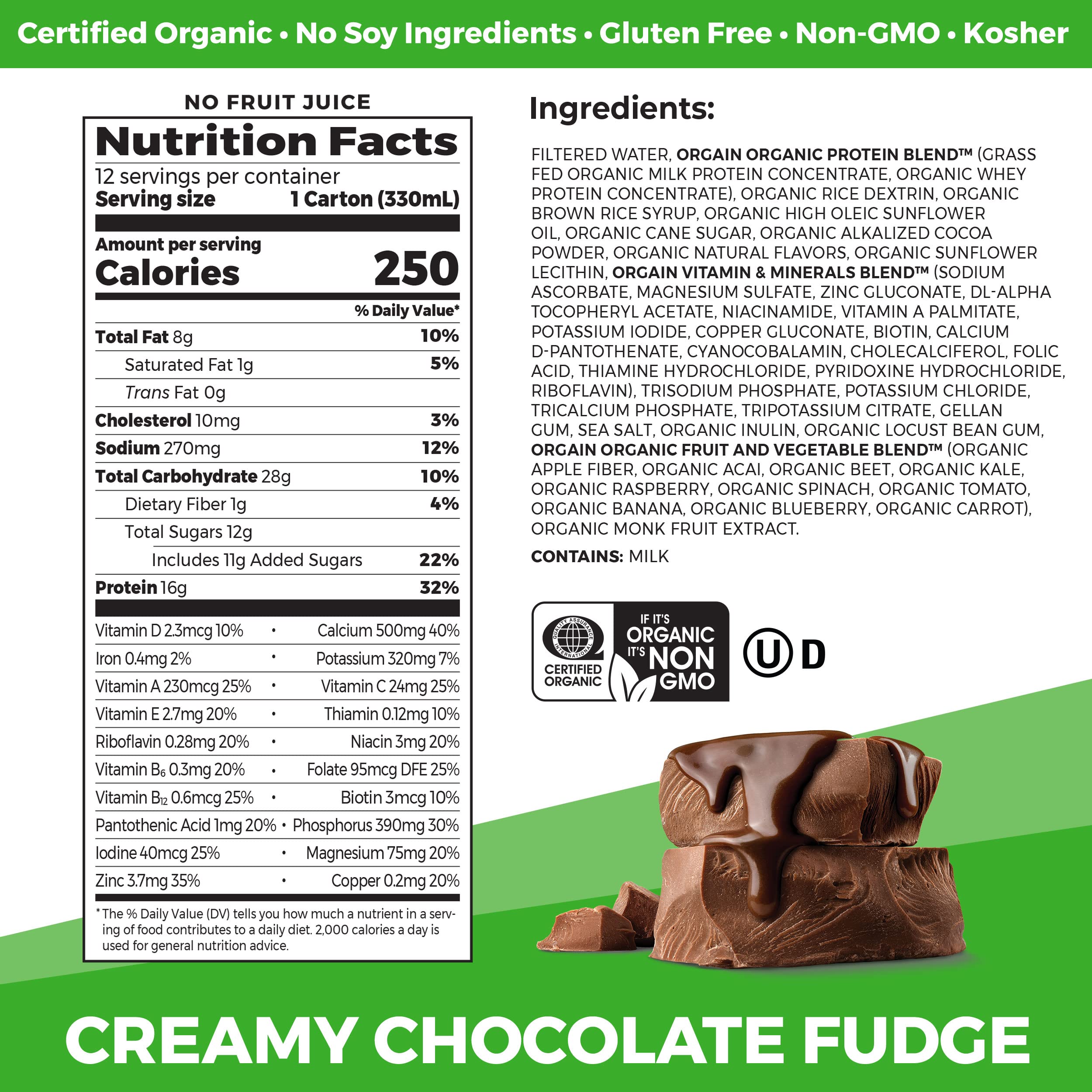 Orgain Organic Nutritional Protein Shake, Creamy Chocolate Fudge 16g