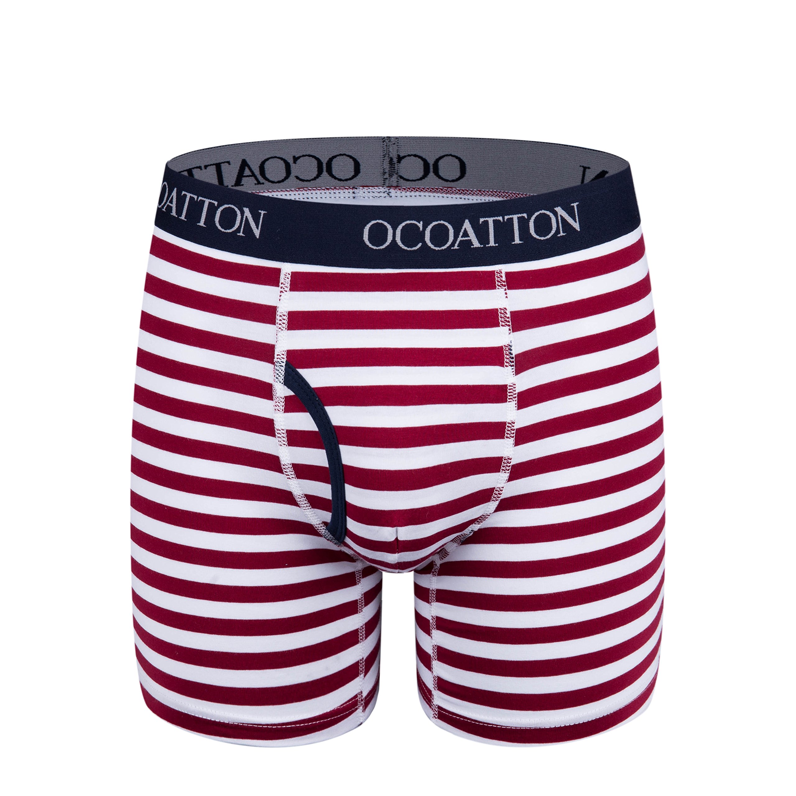 Ocoatton Striped Boxer Briefs Soft Cotton Underwear For Men With Front Fly 4-Pack (M, 2black/2win red)