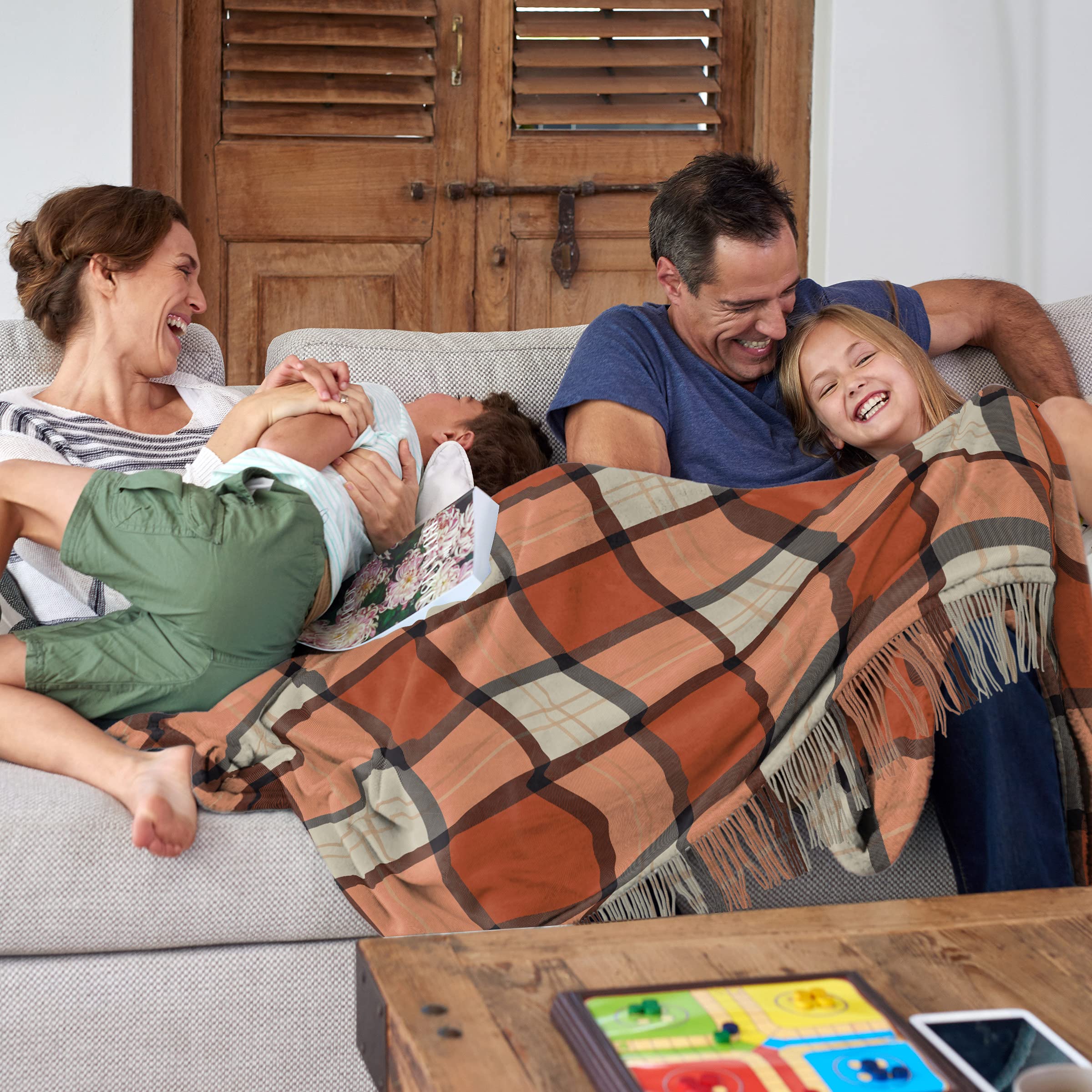 Oversized Vintage Cashmere-Feel Plaid Blanket