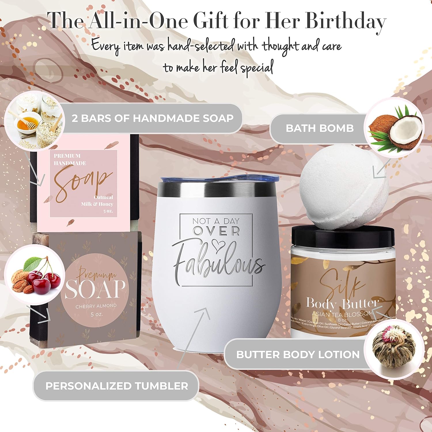 Birthday Gifts for Women - Best Relaxing Spa Gift Box Basket for Wife Mom Sister Girlfriend Best Friend Mother - Bday Bath Set w/Tumbler - Gifts Basket Care Package Present for Her Happy Birthday : Beauty
