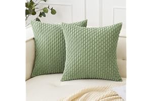 Woaboy Sage Green Throw Pillow Covers 18x18 Inch Set of 2 Decorative Couch Pillow Covers Farmhouse Soft Corduroy Boho Home Decors for Spring Cushion Bed Sofa Living Room
