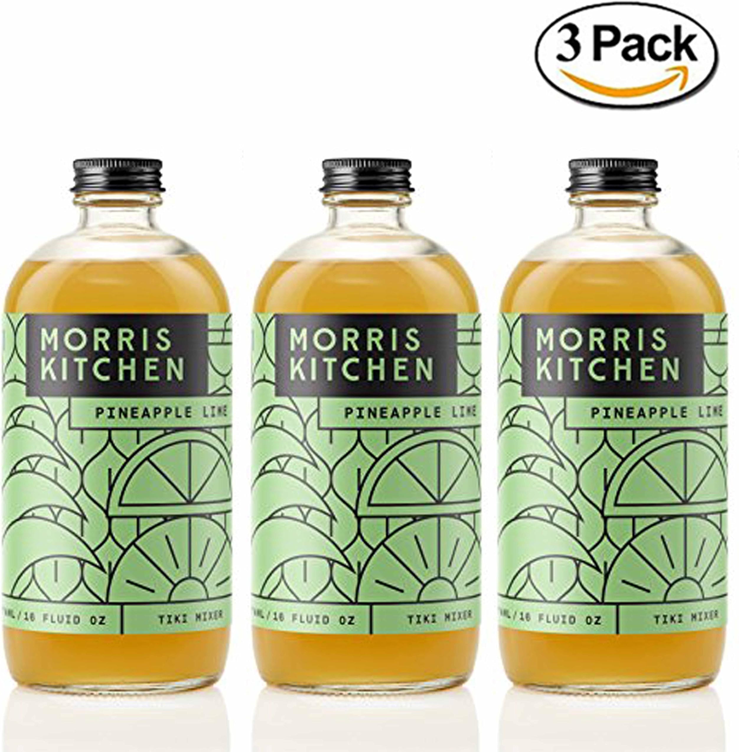Morris Kitchen Pineapple Lime Tiki Mixer: - 16floz (3 Pack): Vegan Gluten-Free & Non-GMO Cocktail w/ Vanilla & Toasted Coconut (Pineapple Tiki, 3 PACK)
