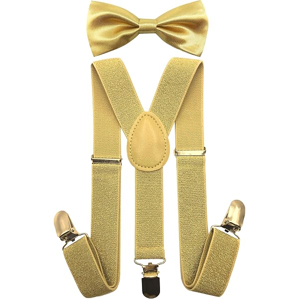 thumbnail image 2 of Men's Metallic Gold Bow Tie & Suspenders Set – Shiny Tuxedo Accessory For Wedding Or Prom 2 of 6