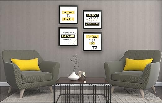 PRINTELLIGENT 4 Piece Set of Framed Wall Hanging Motivational Office Decor Art Prints 8.7 Inch X 8.7 Inch Without Glass