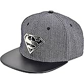 DC Comics Superman Baseball Cap, Metal Logo Adult Adjustable Strapback Hat with Flat Brim for Men and Women, Grey, One Size