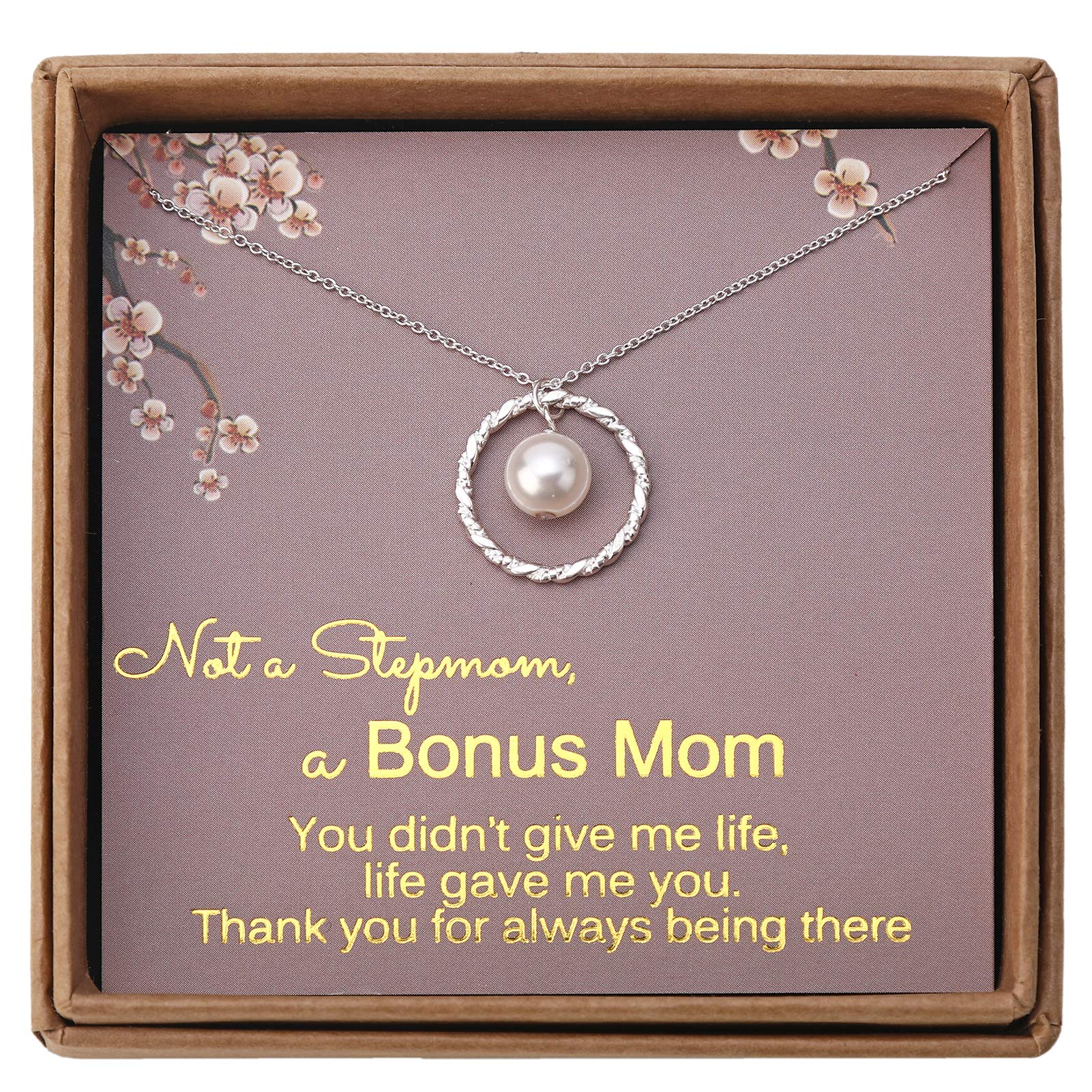 Giuesytic Gifts for Stepmom - Sterling Silver Twisted Eternity Ring with Pearl Bonus Mom Necklace Jewelry from Stepdaughter Birthday Christmas with Message Card & Gift Box