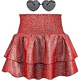 American Trends Girls Sequin Sparkly Skirts Girls Metallic Skirt 2-Layer Ruffle Skirts with Sunglasses Cheerleaders Skirt