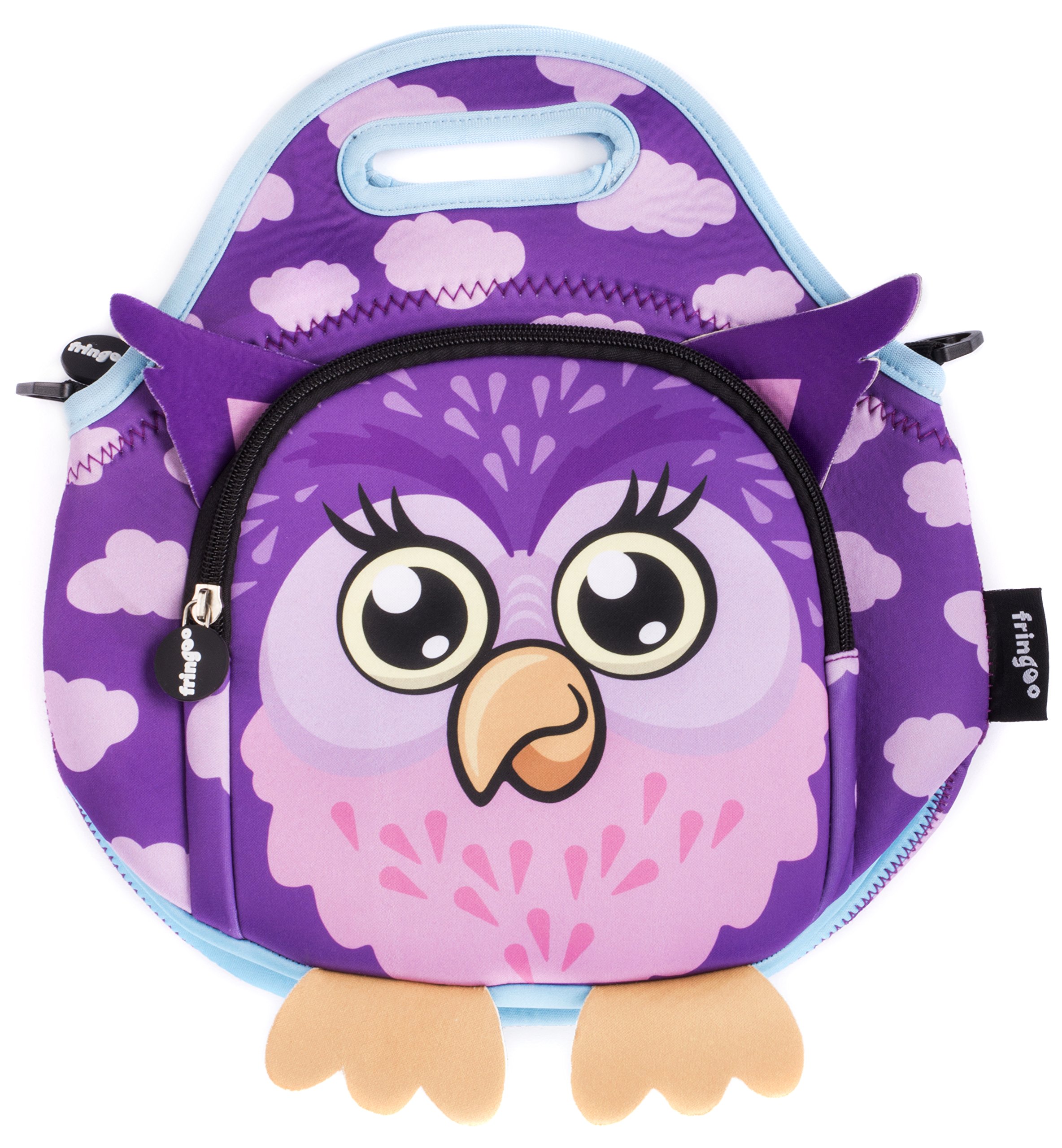 Fringoo® Kids Lunch Bag - Made from Neoprene Thermal Insulated Material - School Lunch Bag - Zipped Pocket Shoulder Strap (Owl)