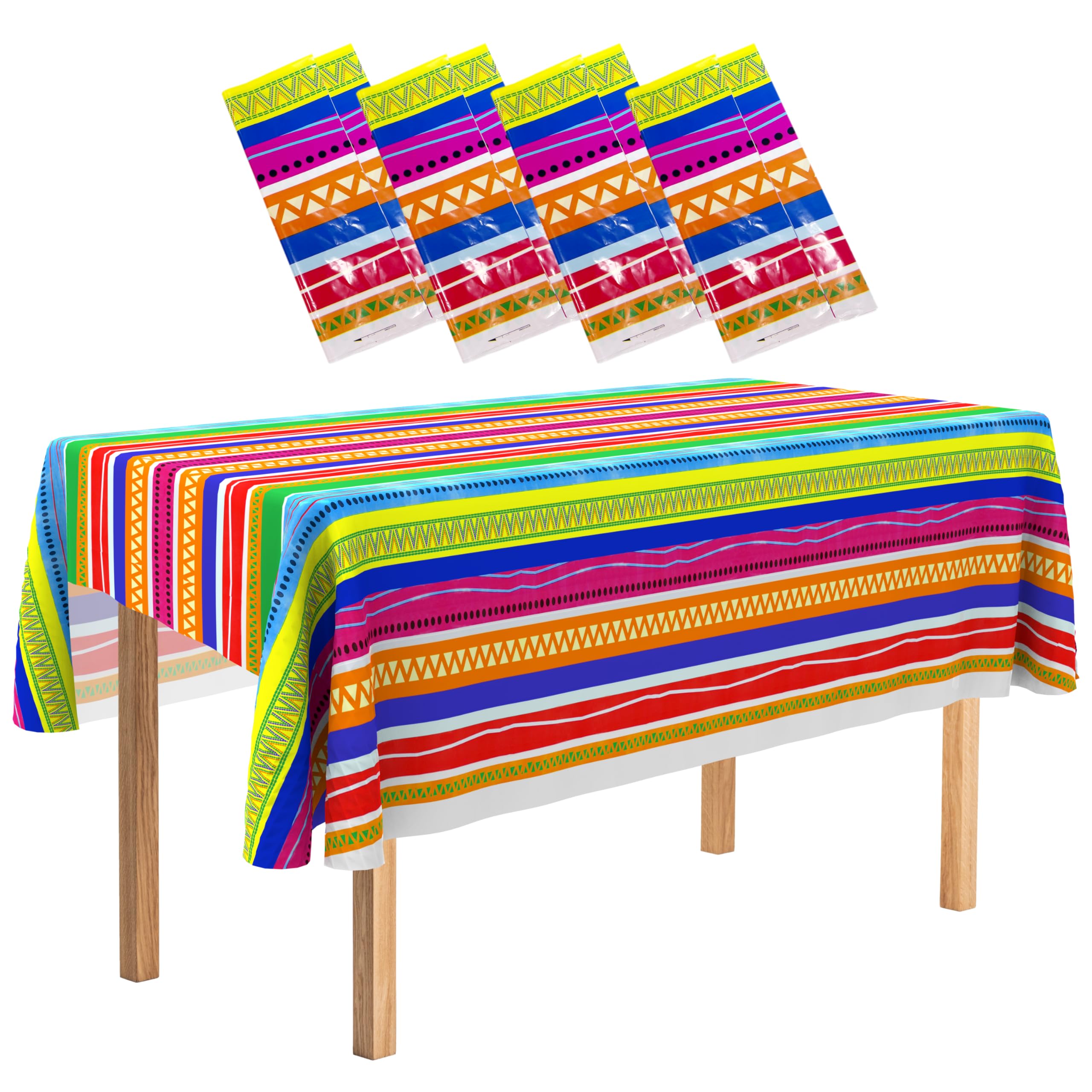 Photo 1 of 4E's Novelty Fiesta Plastic Tablecloth 4 Pack 54x108 Disposable Table Cover for Cinco De Mayo Party Supplies, Mexican Theme Kids Birthday, Taco Tuesday Decorations
