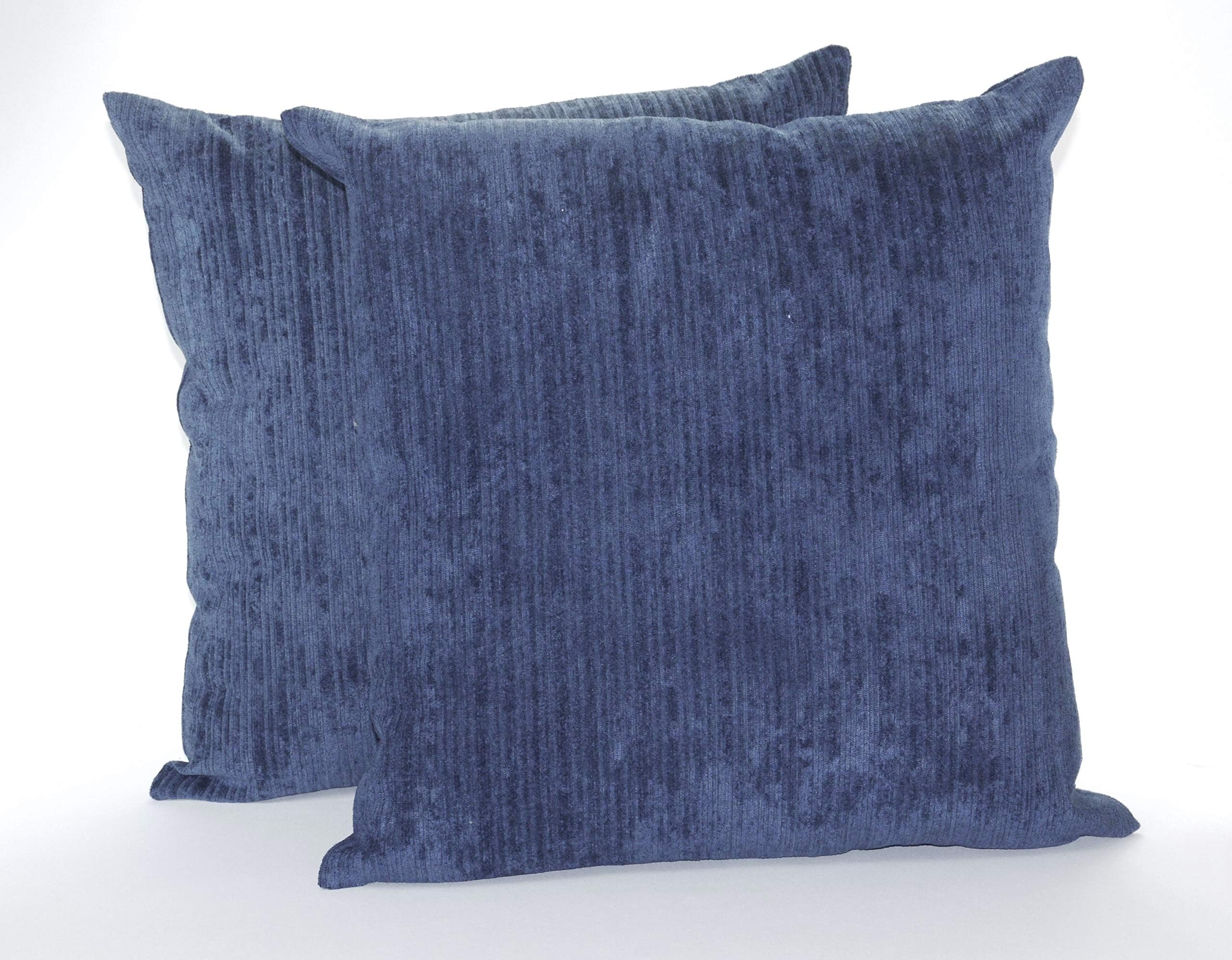 A Pair of 16in x 16in Classic Plain Chenille Cushion Covers Navy Blue