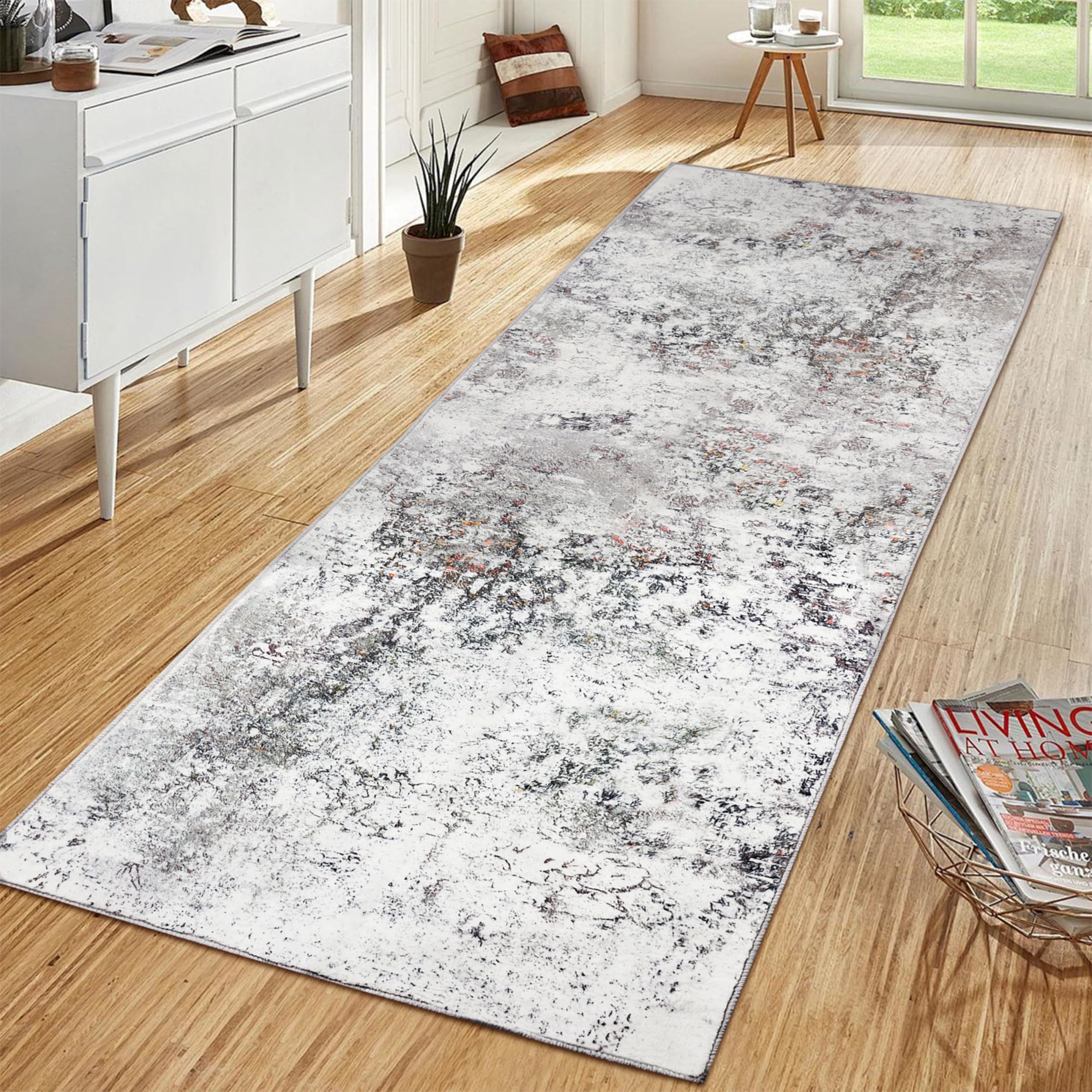 Photo 1 of DELISEPT Hallway Runner Rug Washable Kitchen Runner Rugs with Rubber Backing 2'x6' Soft Faux Wool Vintage Rug Abstract Faux Wool Carpet for Entryway Indoor, Kitchen, Laundry, Bedroom, Grey/Multi