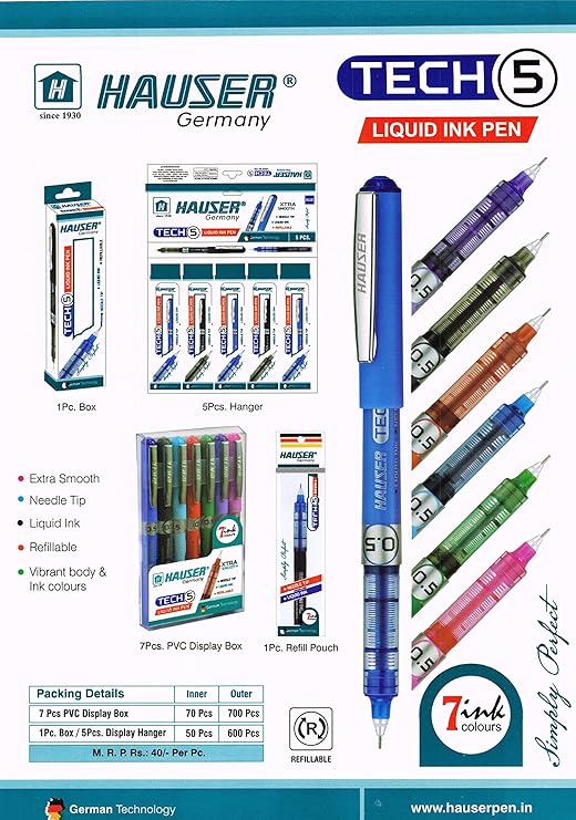 Hauser Tech5 Liquid Ink Pen Pack of Blue2, Black2 Amazon.in Office Products