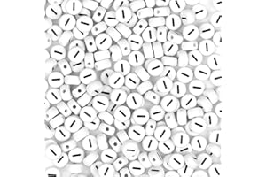 Auvoau 300Pcs Letter Beads I 4X7mm White Alphabet Beads Acrylic Round Shape Loose Beads for Name Bracelets Necklaces Key Chains DIY Jewelry Making (I)