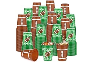 Kochorie 200 Pcs Football Plastic Cups 16 oz Disposable Thick Green Brown Cocktail Drink Cup Bulk Party Supplies for Tailgate Party Favor Game Day Birthday Decoration Sports Themed Event in 2 Designs
