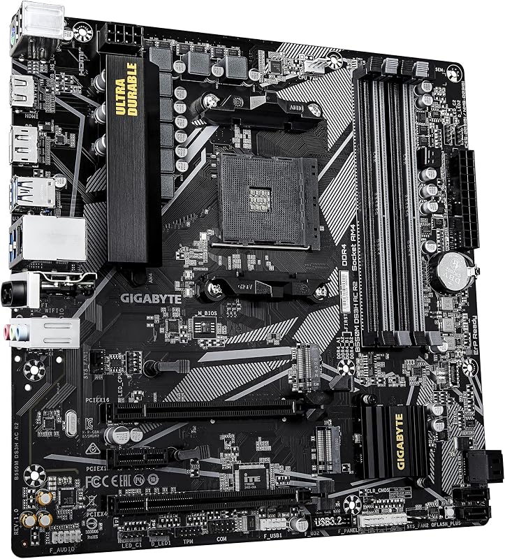 B550M DS3H AC R2 Scheda madre - CPU AMD Ryzen 5000, VRM a 5+3 fasi, fino a 4733 MHz DDR4 (O.C.), 1x M.2 PCIe 4.0 + 1x M.2 PCIe 3.0, Wi-Fi 5, LAN 1 GbE, USB 3.2 Gen 1