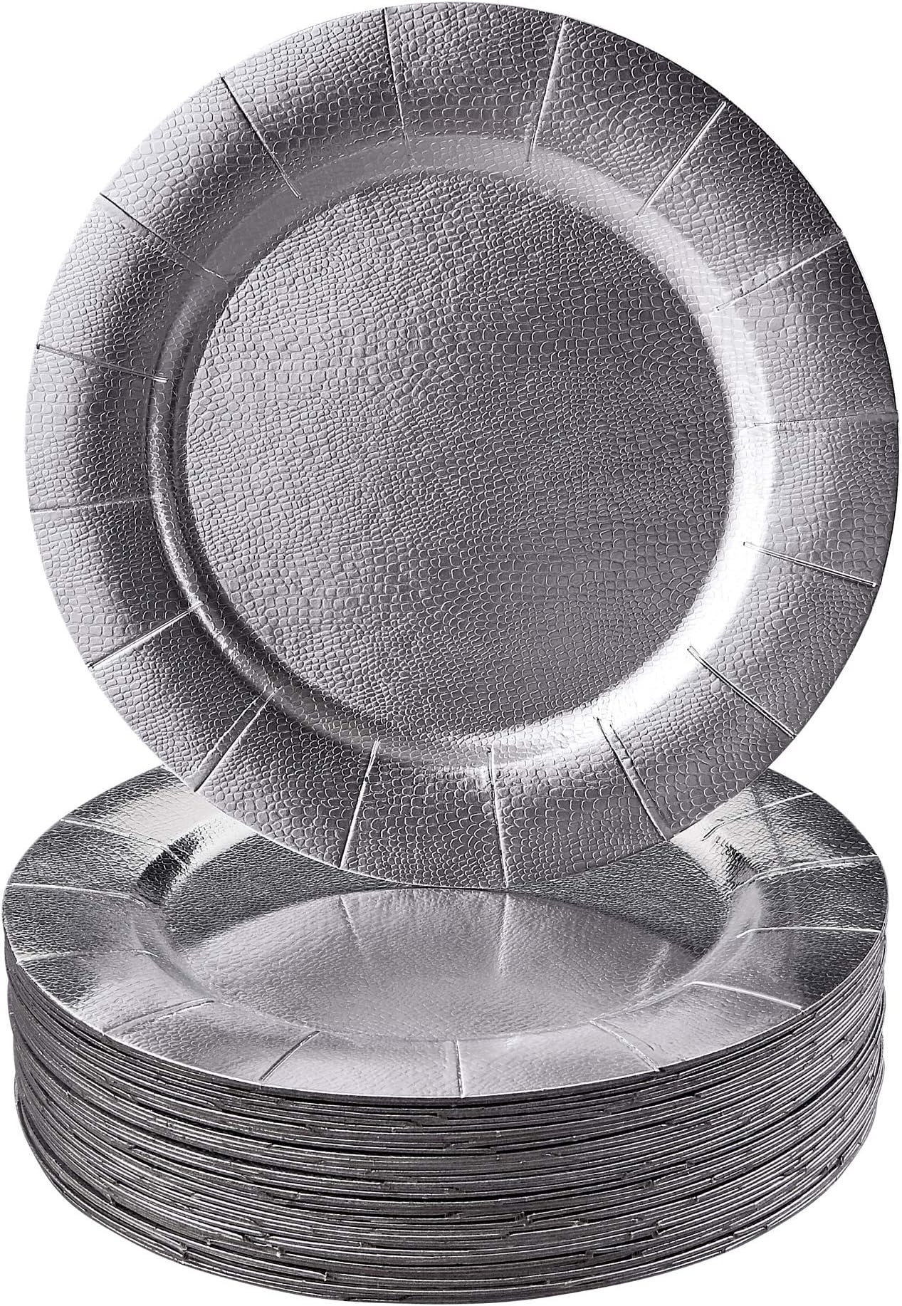 Silver Spoons ELEGANT DISPOSABLE CHARGER PLATES - Metallic Finish - Made of Premium Carstock Materials - 13', 10 PC, Silver