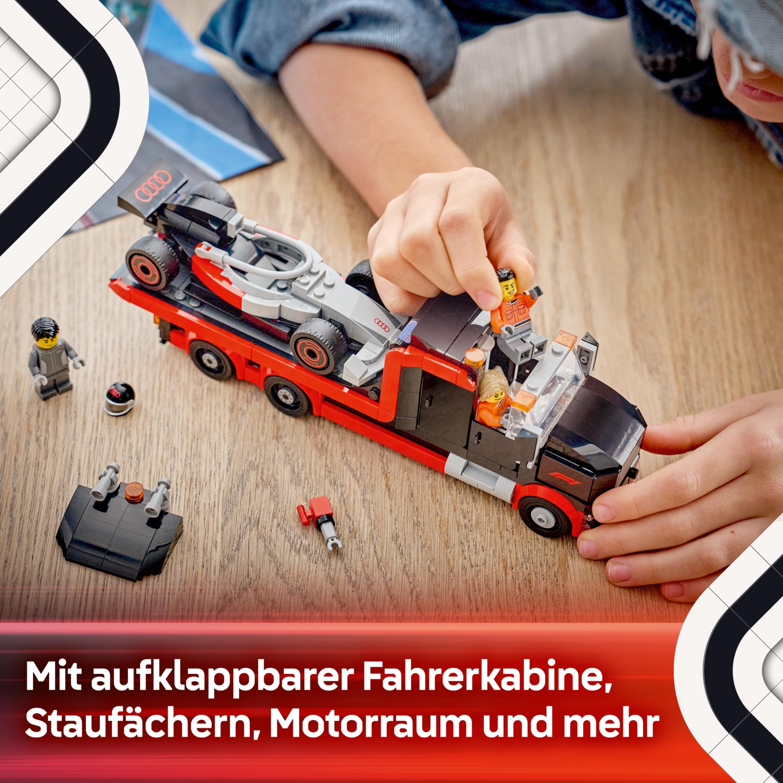 LEGO City F1 Truck mit Audi F1 Rennwagen - Spielzeug Modellbau mit 3 Minifiguren und Fahrzeug Hebefunktion - Geschenkidee für Jungen ab 7 Jahren und Motorsportfans - 60493 6