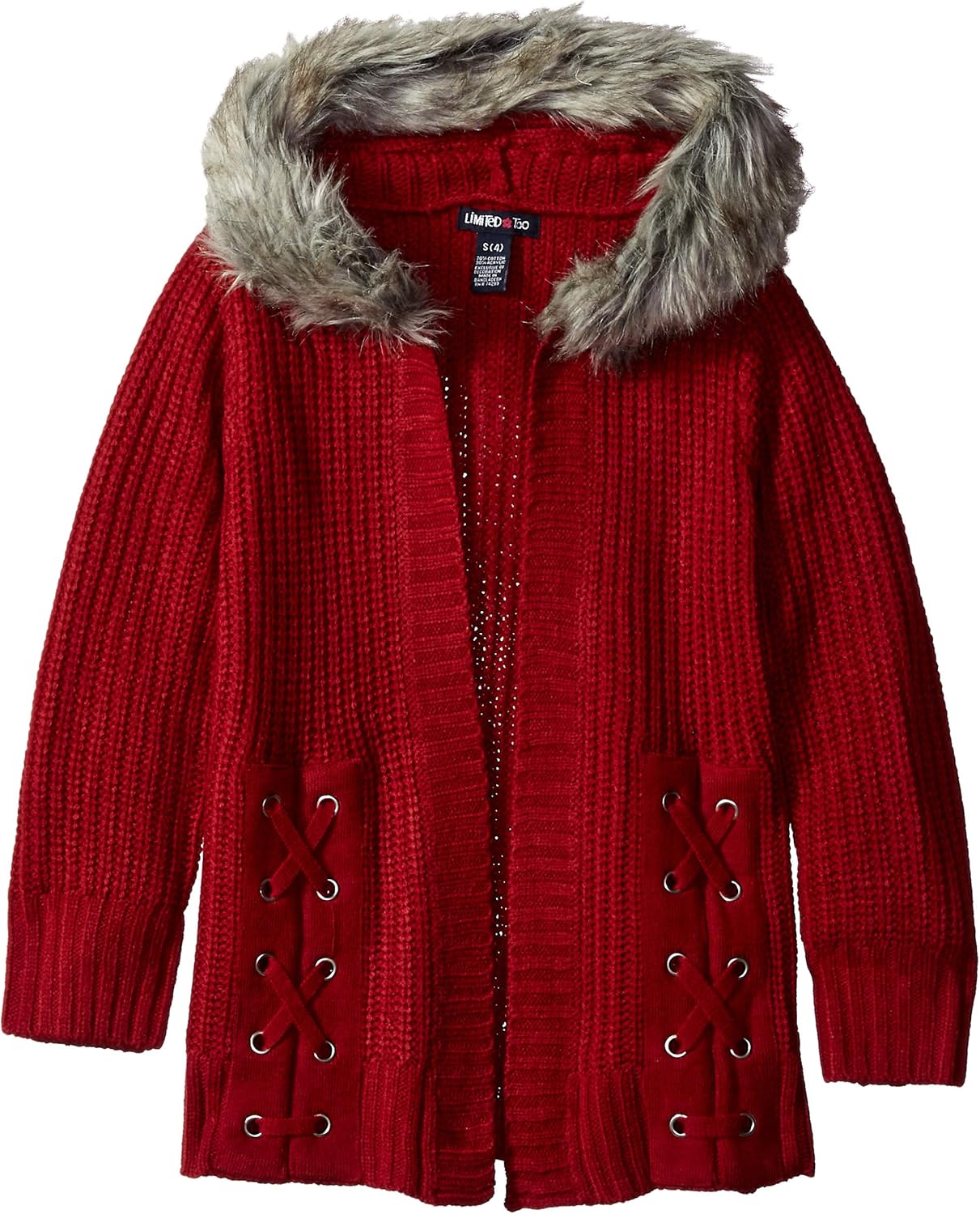 red hooded cardigan