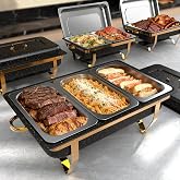 Amhier 11Qt Chafing Dishes for Buffet, 4 Pack, Black &amp; Gold | Multi-Size Food Pans, Maifanite Coating, Resisting Scratches &amp; Stains, Foldable Frame, Stainless Steel, For Parties, Weddings