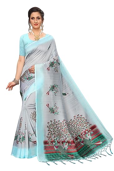 Mysore Silk Digital Printed Tassel saree with Unstitch Blouse Piece