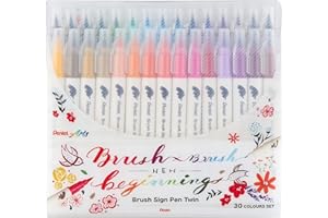 Pentel SESW30C-30 Brush Sign Pen Twin, 30 Colour Set, Fibre Tip Pens with Two Flexible Tips, Water-based Ink, Assorted, Pack of 30
