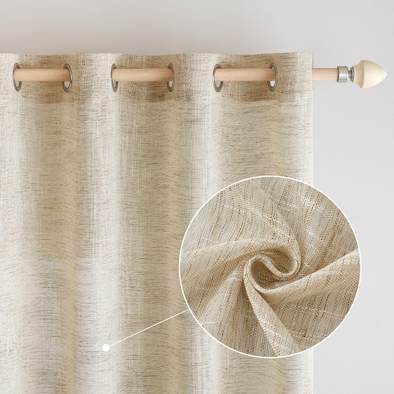 EMEMA Transparent Curtains Linen Voile Curtain with Eyelets Translucent Modern Sailing Curtains for Balcony Doors Suitable for Living Room Bedroom 2 Panels 140x225cm Brownish White