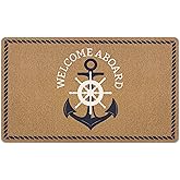 KFXHANGD Nautical Boat Anchor Door Mat, Boat Nautical Anchor Front Door Mat Outside Entrance, Welcome Aboard Artificial Coir Doormat Rugs for Indoor Outdoor Entryway Patio Porch, 17x30 Inch