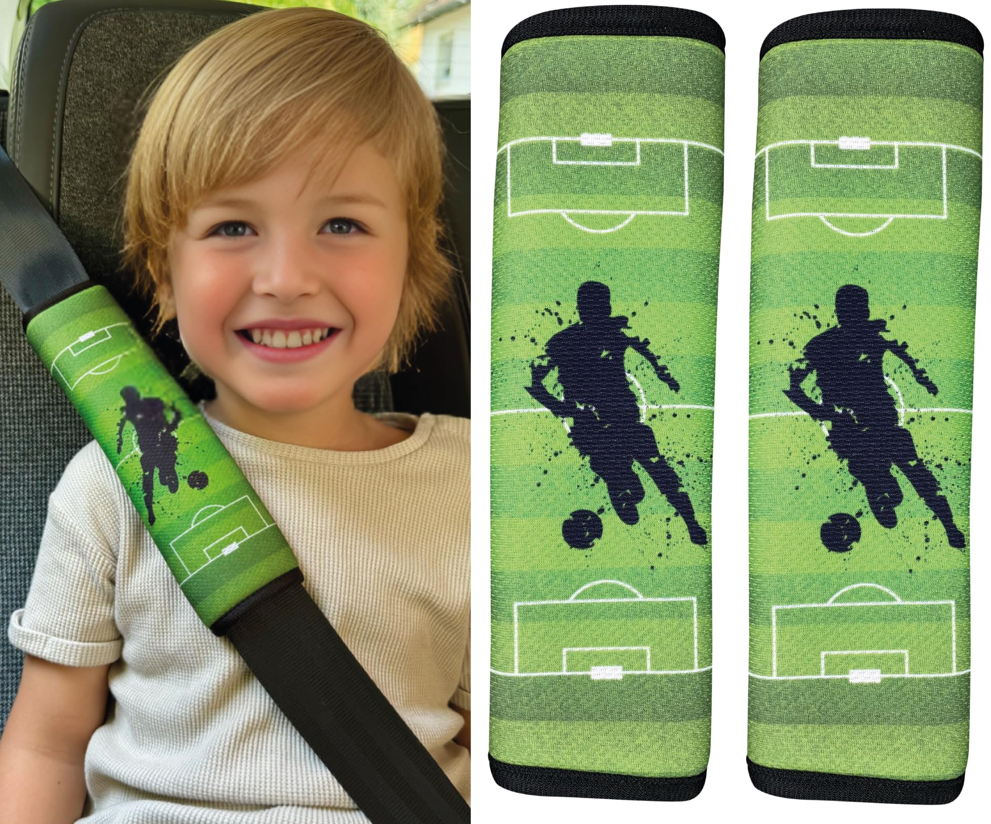 HECKBO 2X Kids Car Seat Belt Pads Seat Belt Protectors - Football - Seat Belt Pads for Kids and Babies- Ideal for Any Seat Belt Car Booster Seat Kids Bicycle