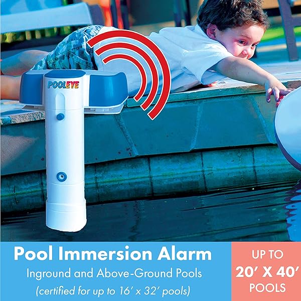 POOLEYE IMMERSION MOUNTABLE POOL ALARM COMPATIBLE WITH INGROUND & ABOVEGROUND POOLS ASTM-COMPLIANT, WATER MOTION SENSOR ADVANCED TECHNOLOGY DUAL PROTECTION, POOLSIDE AND IN-HOME SIRENS, MULTICOLOR