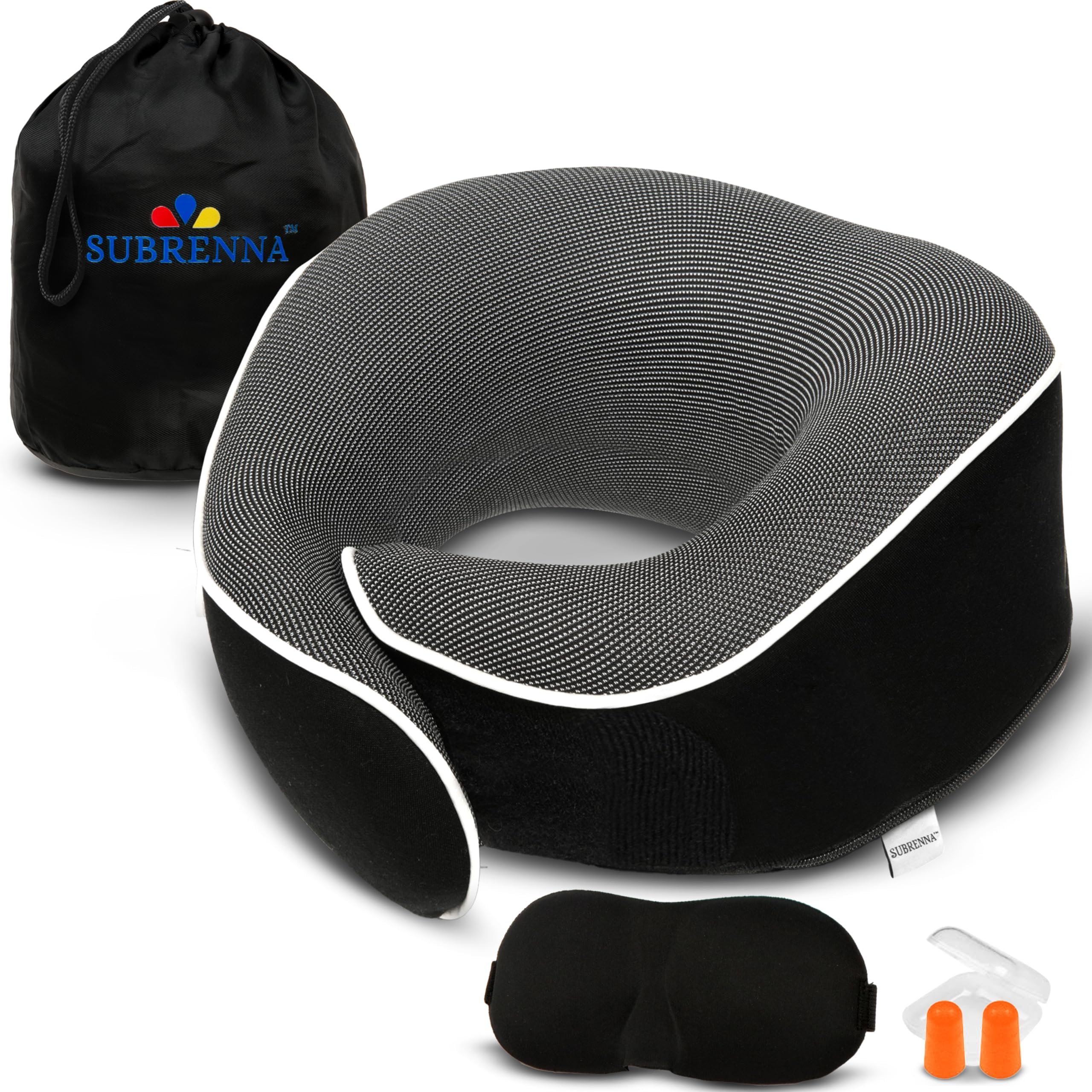 Photo 1 of Orthopedic Neck Pillow with 100% Memory Foam | 360°Adjustable Wrap Around Neck Pillow for Chin & Neck Support | Washable & Breathable Plane Pillow for Traveling with Eyemask, Earplug & Carry Bag