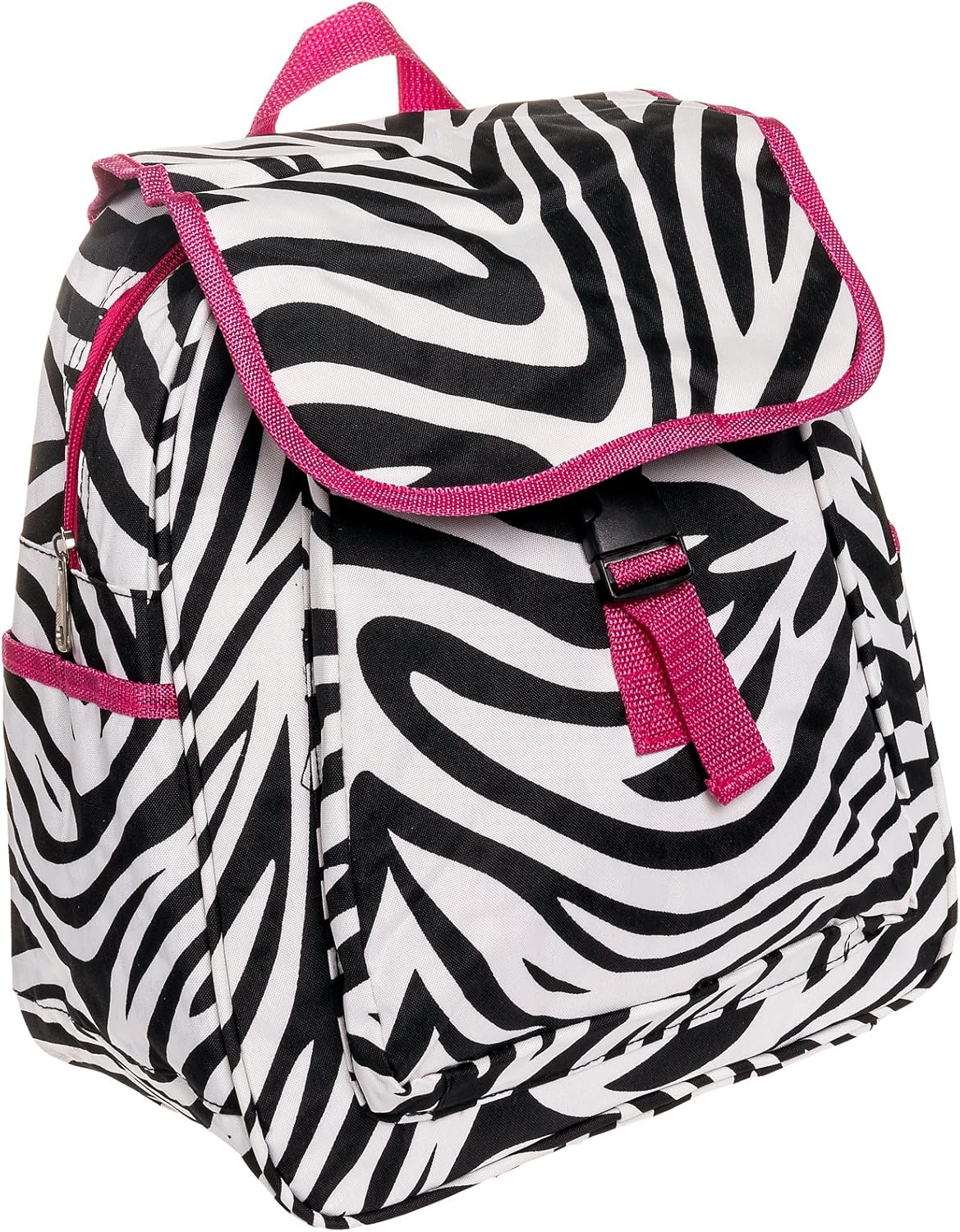 Womens 13" Zebra Print School Travel Backpack Bag w/ Pink Trim (Black