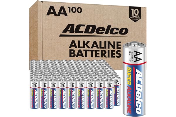 ACDelco 100-Count Double AA Batteries, Super Alkaline Battery, 10-Year Shelf Life, Reclosable Packaging