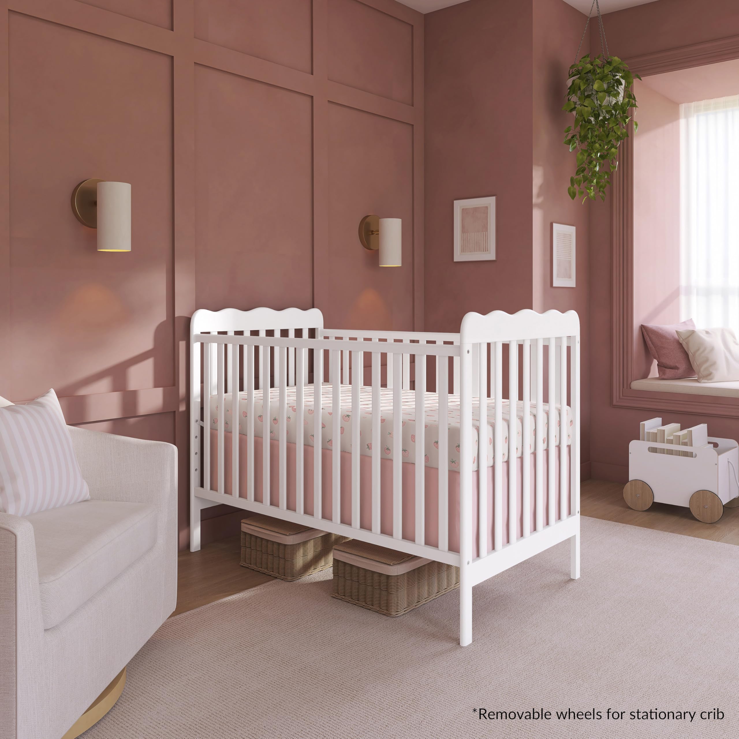 Dream On Me Carson Classic 3-in-1 Convertible Full-Size Baby Crib in White, GreenGuard Gold & JPMA, 4 Mattress Heights, Converts to Day & Toddler Bed, Locking Wheels, Classic Nursery Design