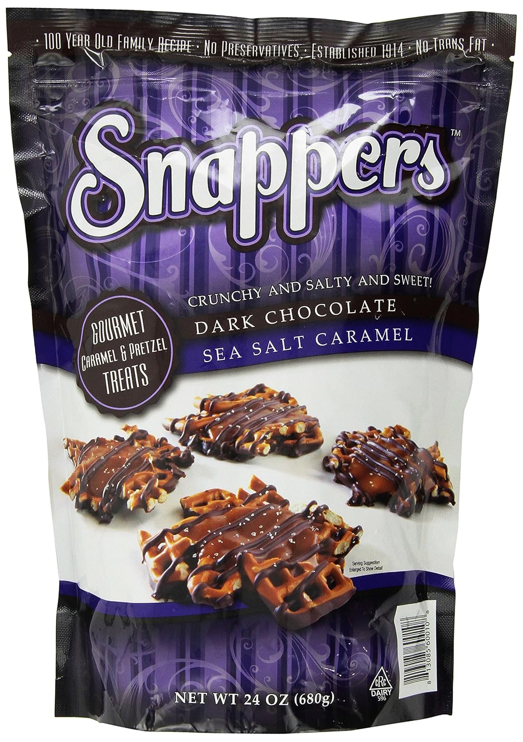 Snappers Gourmet Caramel 6 Pretzels Treats Crunchy, Salty, Sweet, Dark Chocolate