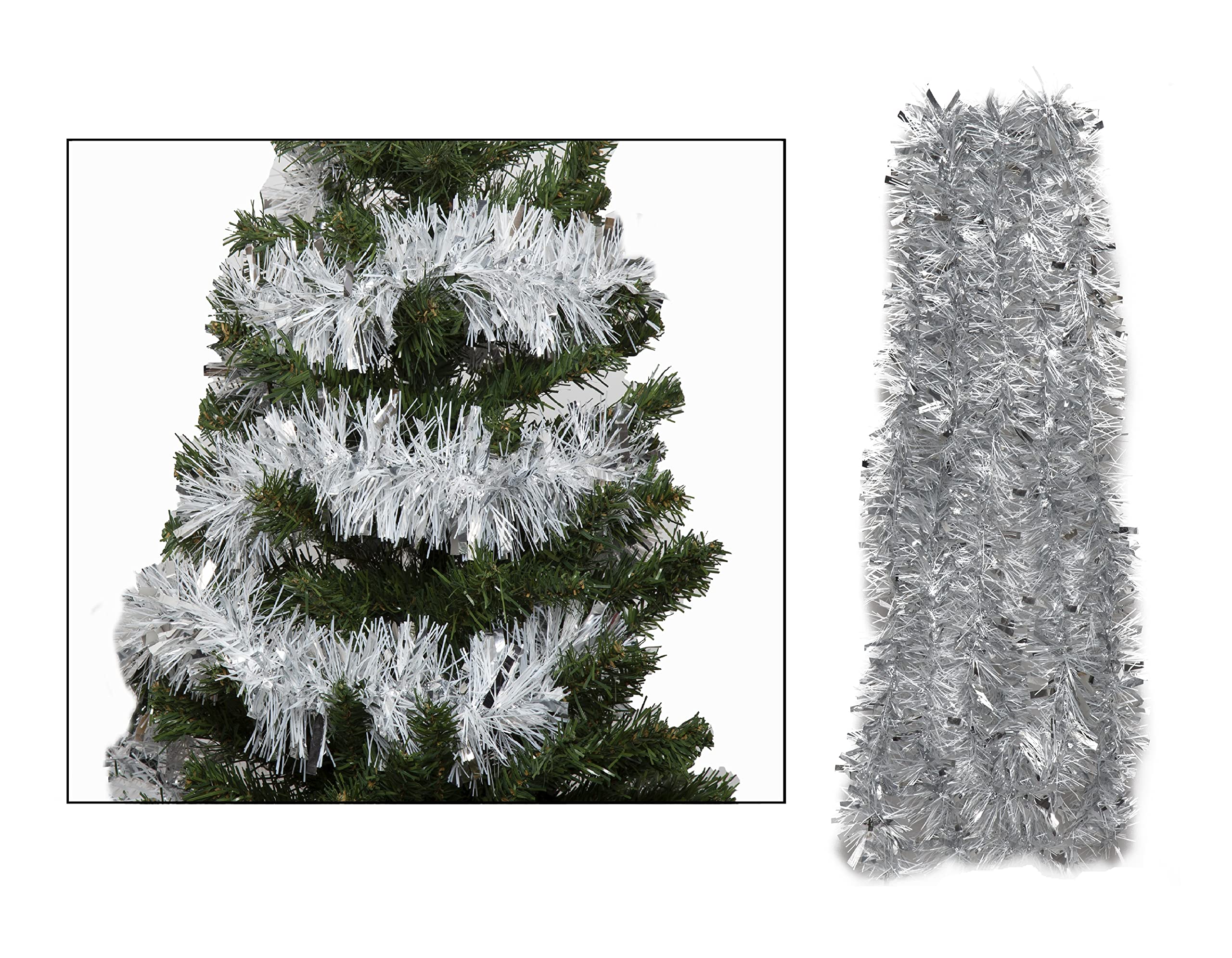 Simply Products 4M Chunky/Fine Cut Christmas Tinsel Garland Decoration (Silver & White)