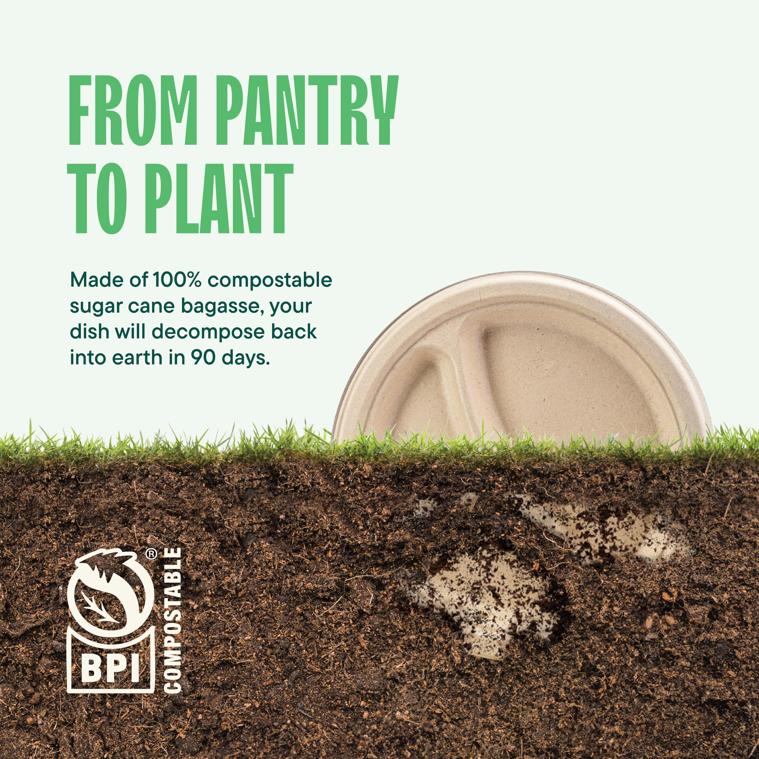 100% Compostable, 3 Compartment, Disposable Paper Plates [125-Pack] - {PFAS Free} - {BPA Certified} - [10 Inch] Heavy Duty Biodegradable Bagasse Sectional Lunch Trays + Dividers - Divided Platte Tray