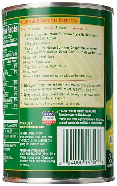 DEL MONTE CREAM STYLE SWEET CORN NO SALT ADDED, 14.75 OZ
