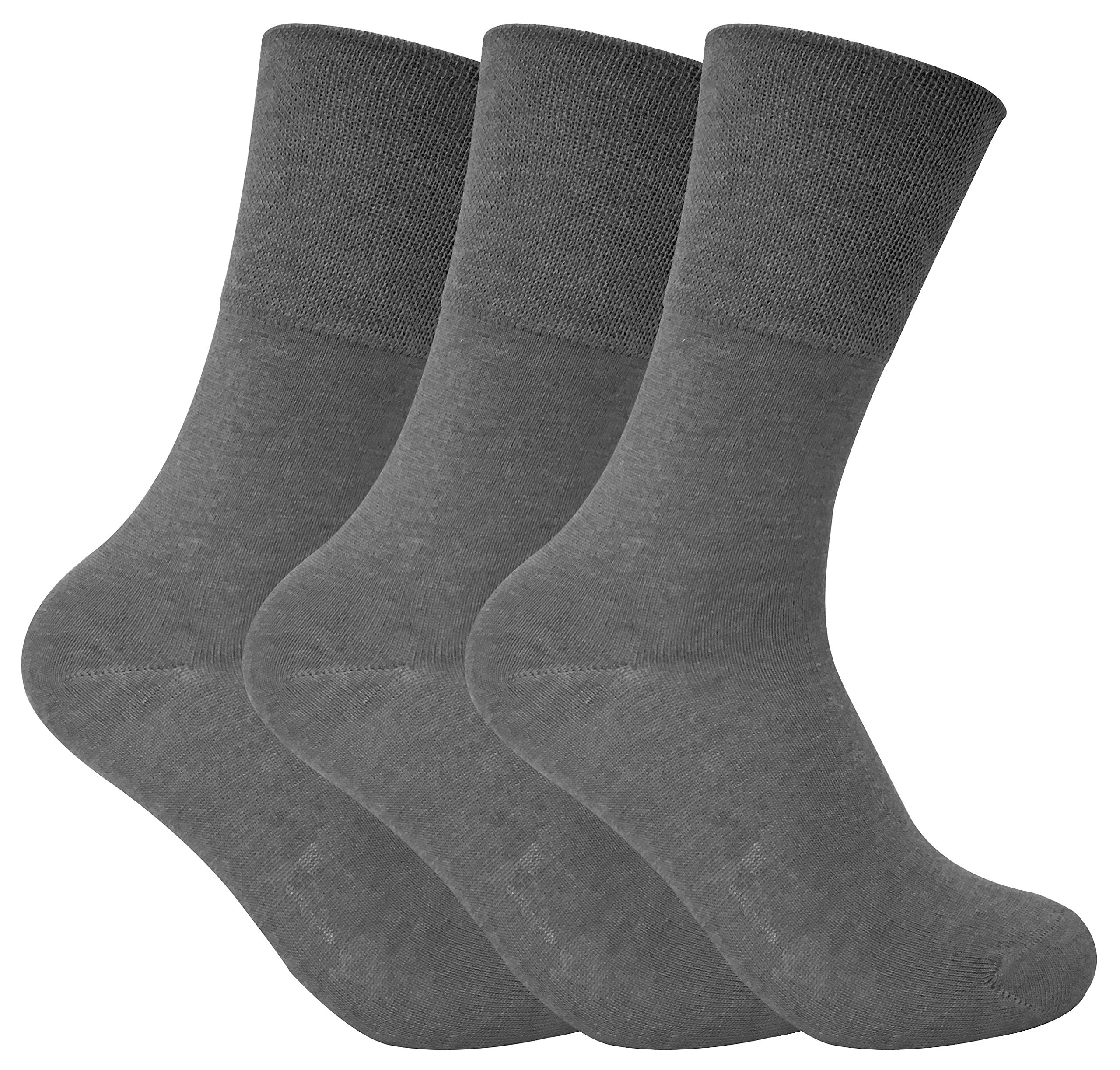 3 Pack Ladies Thin Wide Top Non Elastic Thermal Diabetic Socks for Poor Circulation (4-8 UK, THRDIAL07 Grey)