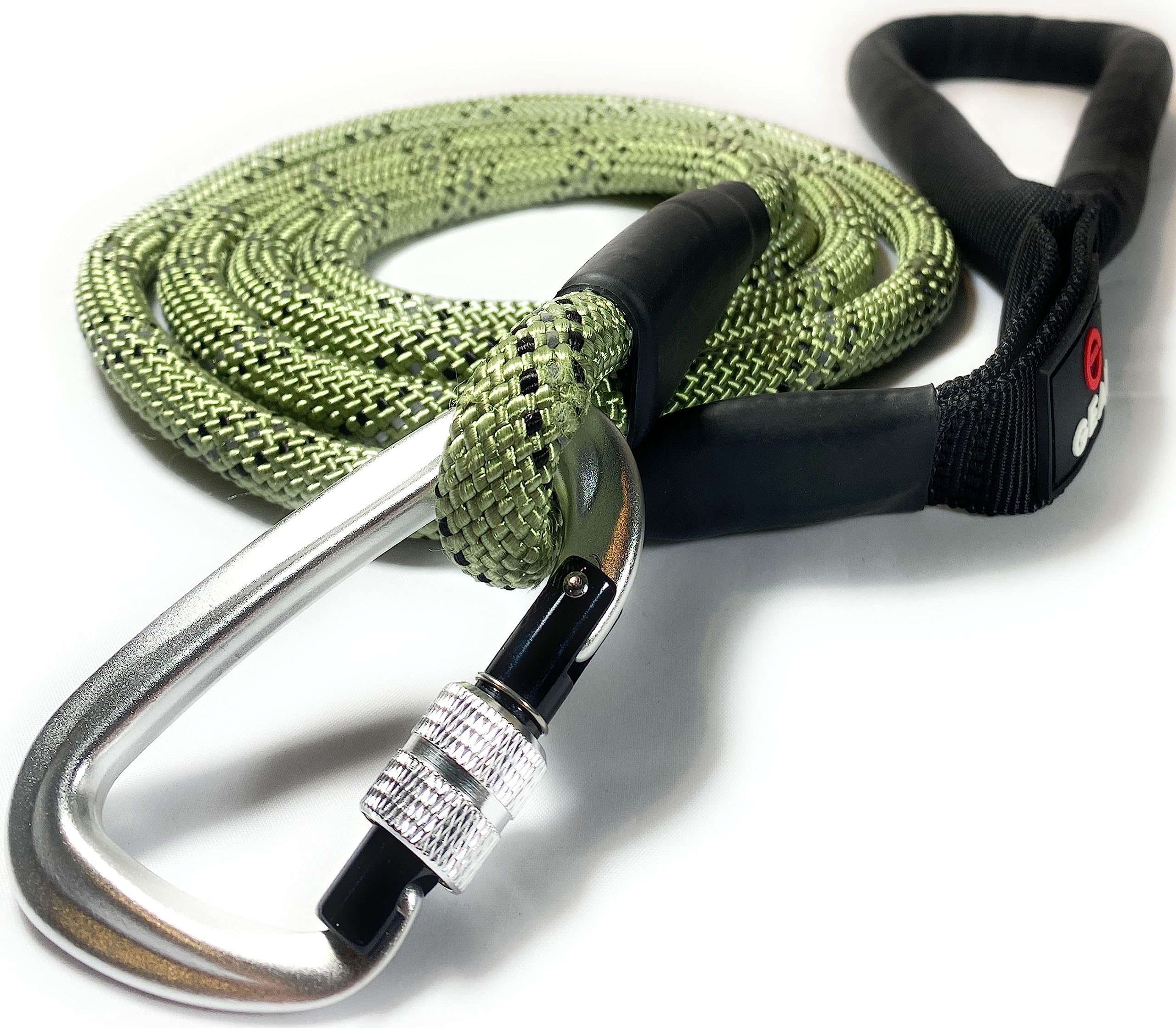 Locking Carabiner Dog Leash – Heavy Duty Rope Leash for Large & Medium Dogs | Reflective with Strong Clip & Padded Handle for Walking, Hiking, Running, Training - 6 Ft (Green)