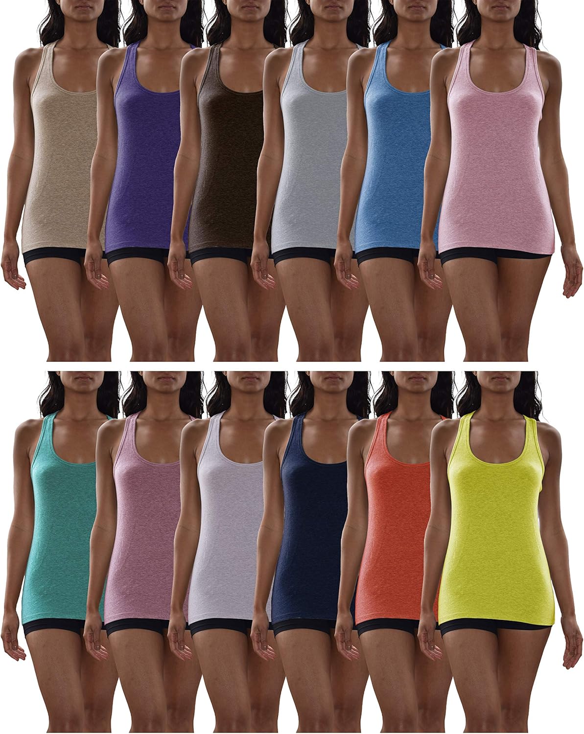 Sexy Basics Women's 12 Pack Racer Back Tank Tops/Cotton -Spandex Stretch Color Tanks at  Women’s Clothing store