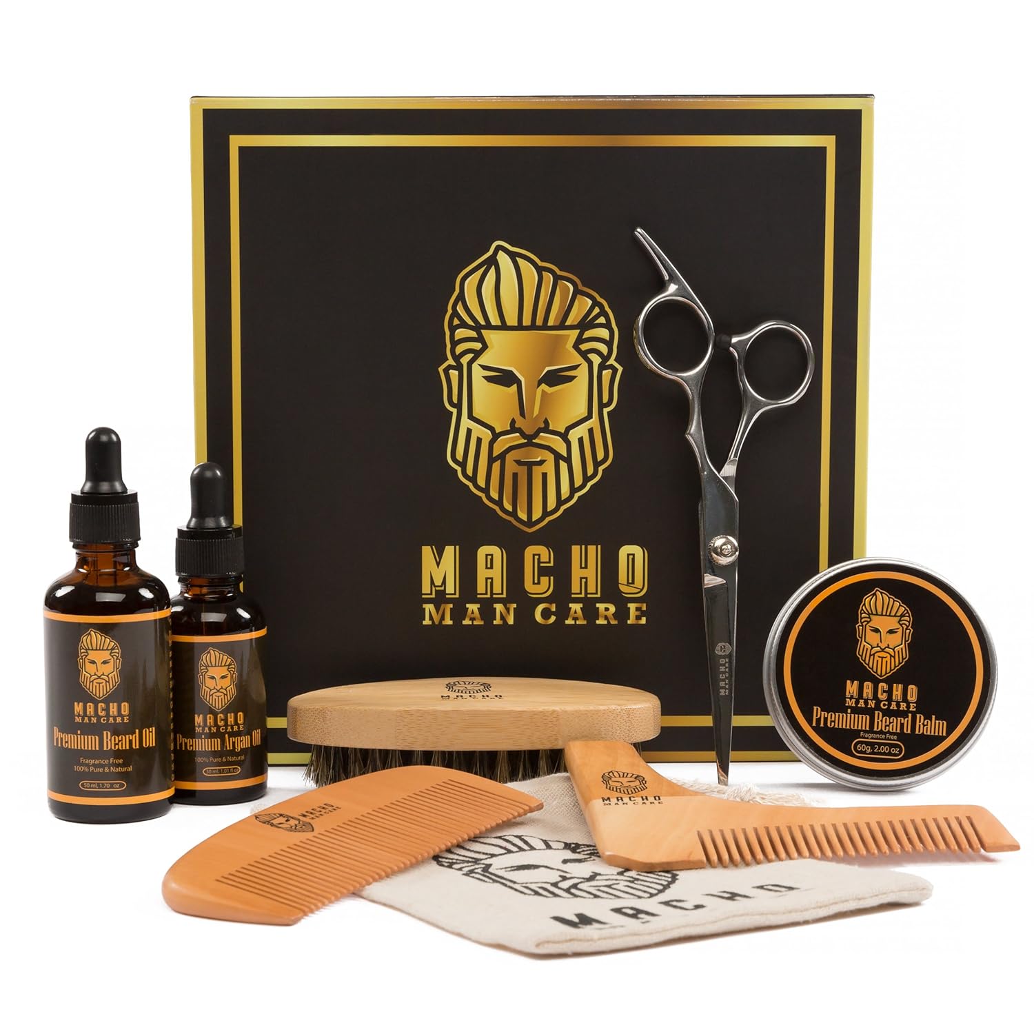 Deluxe Beard Grooming Kit Brush, Oil for Men, Comb, Balm, Mustache