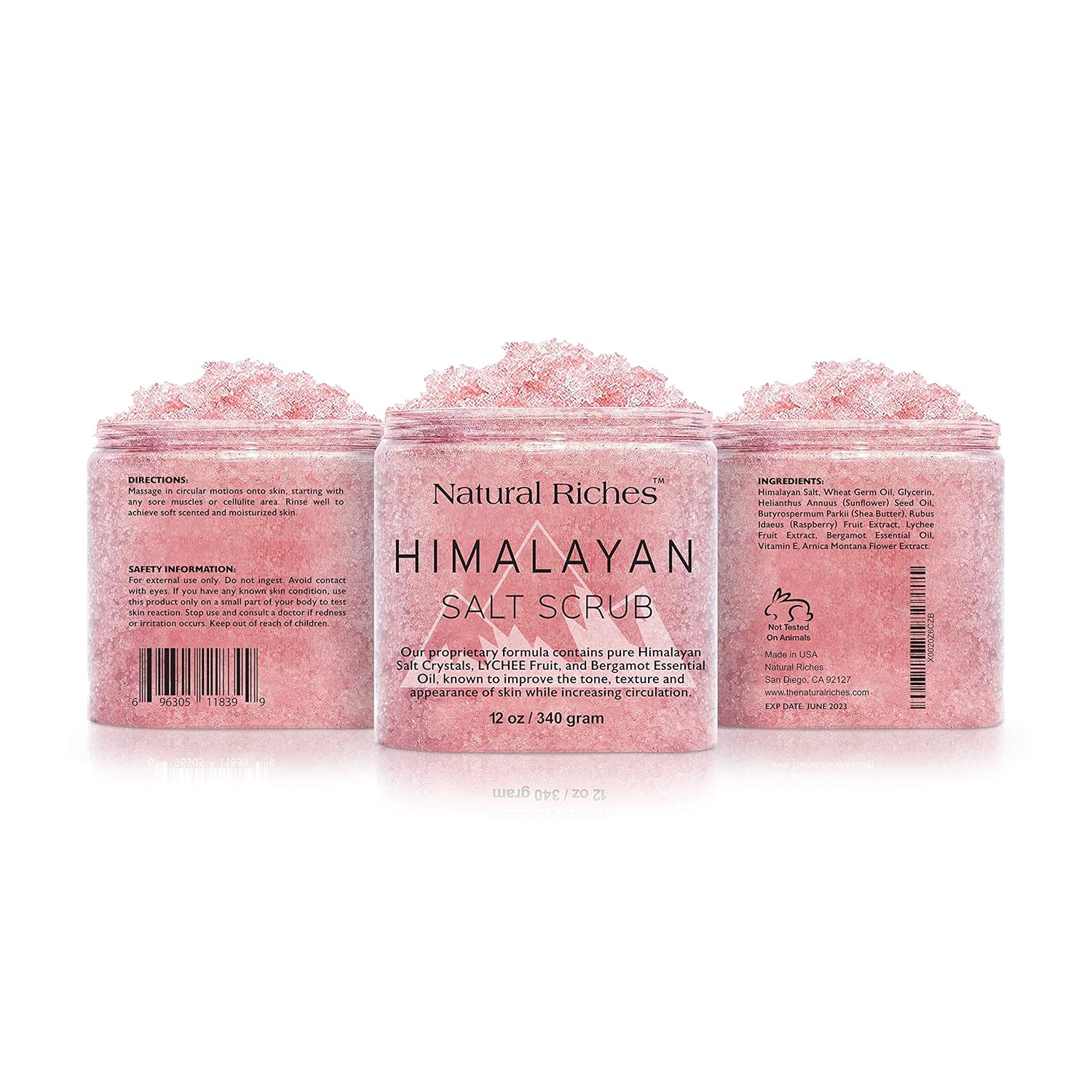 Natural Riches Himalayan Salt Body Scrub - (12 Oz / 340 gm) - Deep Cleansing Exfoliator, All-Natural exfoliate with Vitamin C, Bergamot and Lychee Essential Oils : Beauty