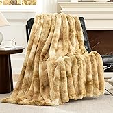 Cozy Bliss Deluxe Striped Rabbit Faux Fur Throw Blanket, Soft Fluffy Warm Plush Blanket for Winter, Modern Homr Decor, Tie-dye Khaki 50"x60"