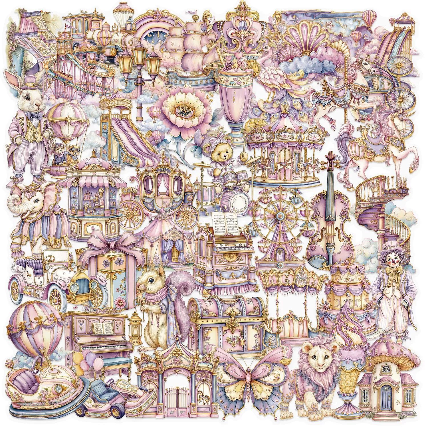 50 Pcs Amusement Park Stickers for Kids Teens Adults Boys Girls Gift,Park Stickers Pack for Laptop,Skateboard,Luggage,Car,Bike,Cup,Computer,Water Bottle Decor,Vinyl Waterproof Decals