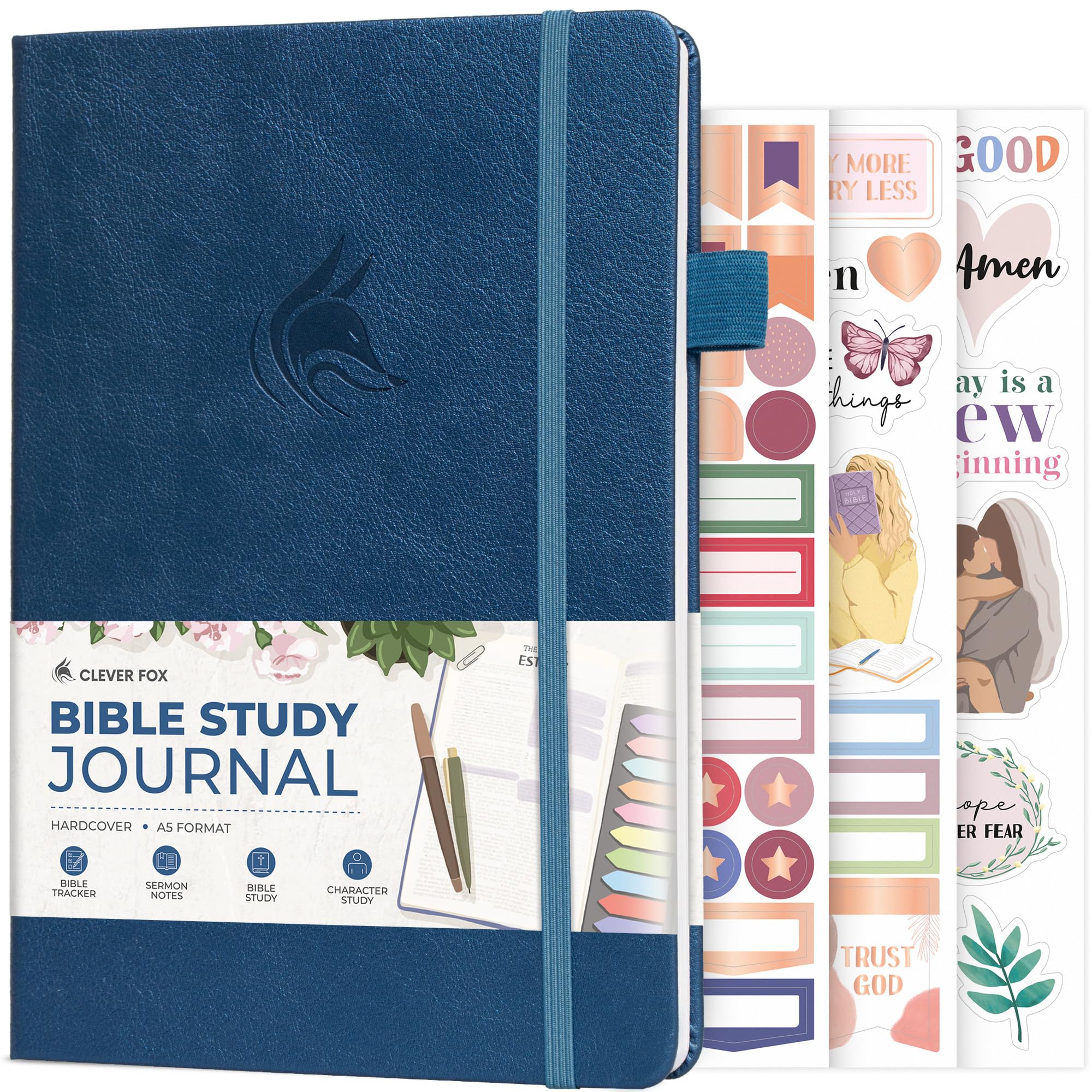 Clever Fox Bible Study Journal – Church Notes Notebook – Note Taking & Journaling Kit – Faith Based Religious Gifts & Accessories (Mystic Blue)