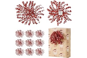 LiBongTa 12 PCs Red Bows for Gift Wrapping 5 Inch Self Adhesive Curly Ribbon Bow for Party Favor, Gift Wrap Accessory, Metallic Christmas Bows, Premade Bows for Presents, Wine Bottles, Baskets