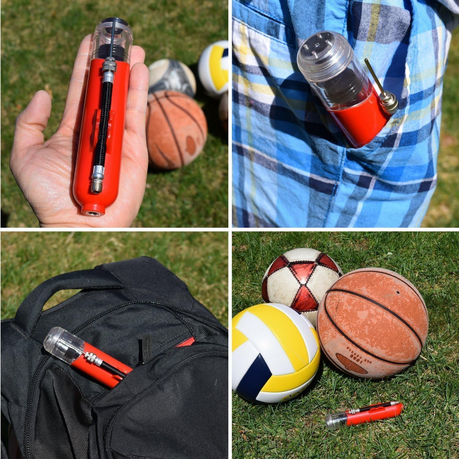 REVIVL Ball Pump with 5 Needles and 1 Nozzle - Air Pump for Inflatables, Basketball, Soccer, Volleyball, Football, Sport Ball - Dual Action for Faster Inflation - Just 6 Inches Small with Hose Holder : Sports & Outdoors